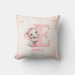Personalized Letter E Baby Elephant Name Design  Throw Pillow