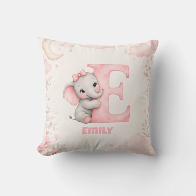 Personalized Letter E Baby Elephant Name Design  Throw Pillow (Front)