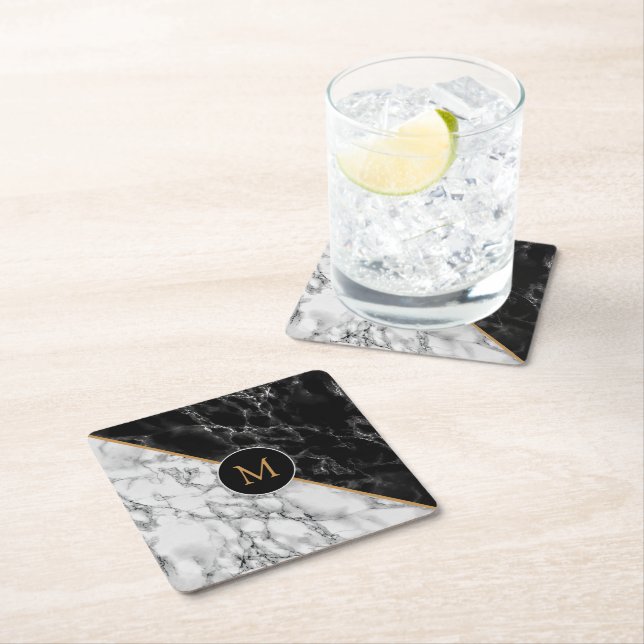 Personalized Letter Faux Marble Paper Coaster (Insitu)