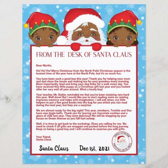 Personalized Letter from Black Santa Claus  (Front)