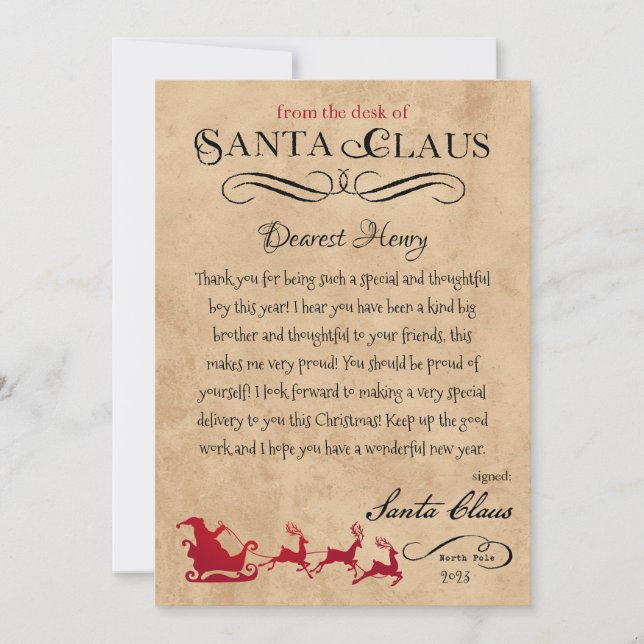 Personalized Letter from Santa Christmas Print Invitation (Front)