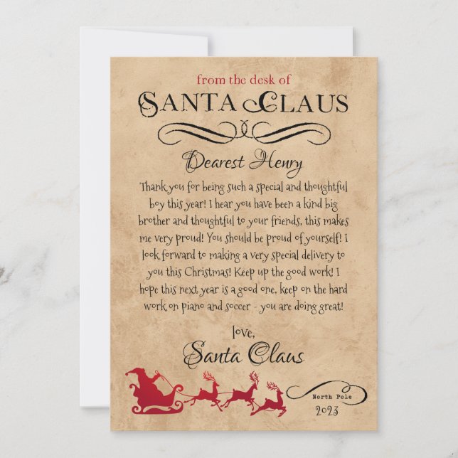 Personalized Letter from Santa Christmas Print Invitation (Front)