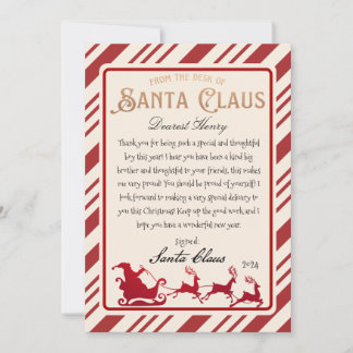 Personalized Letter from Santa Christmas Print Invitation