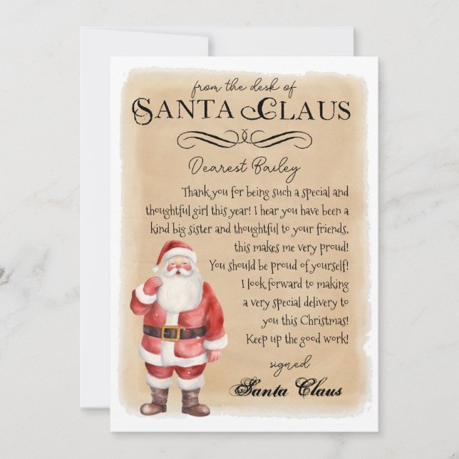 Personalized Letter from Santa Christmas Print Invitation (Front)