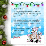 Personalized Letter from Santa   Colouring Page<br><div class="desc">Add your child's name to this personalized letter from Santa Clause. Cute cartoon graphics of a little snowman holding Christmas Lights and a bonus colouring page on the back side.</div>