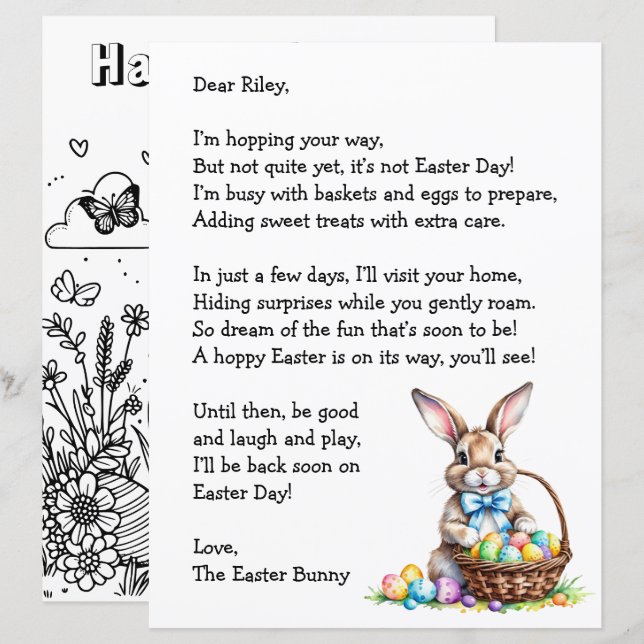 Personalized Letter & from the Easter Bunny (Front/Back)