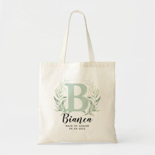 Personalized Letter Greenery Bridesmaid  Tote Bag