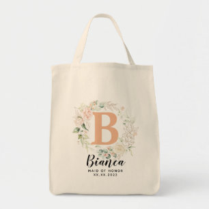Personalized Letter Greenery Bridesmaid  Tote Bag