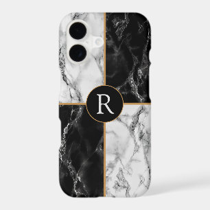 Personalized Letter iPhone Case Black White Marble