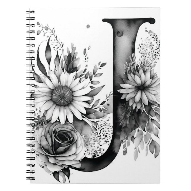 Personalized Letter J Floral Watercolor Notebook  (Front)