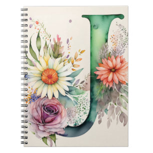 Personalized Letter J Floral Watercolor Notebook