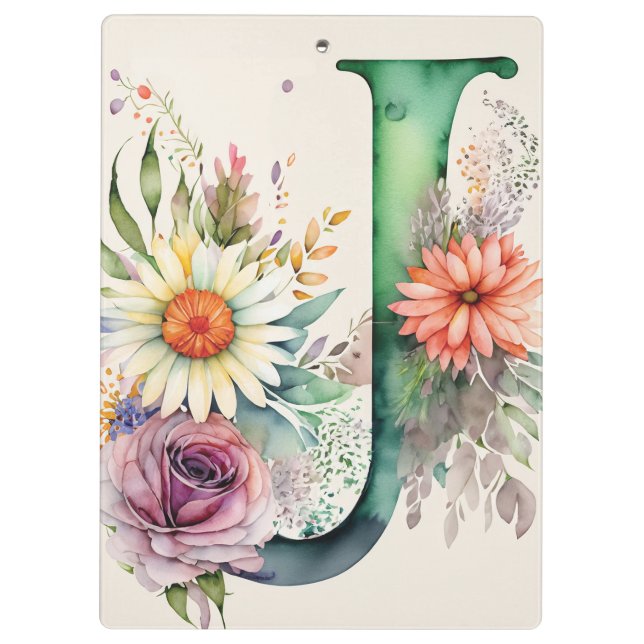 Personalized Letter J Floral Watercolor Teacher's  Clipboard (Back)