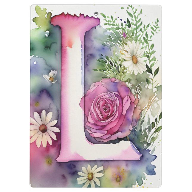 Personalized Letter L Floral Watercolor Teacher's  Clipboard (Back)