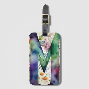 Personalized Letter M Daisy Floral Watercolor  Luggage Tag