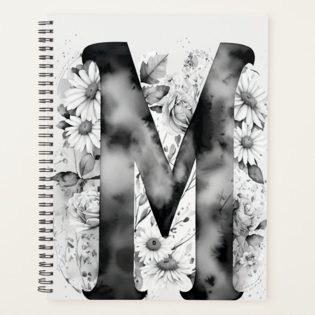 Personalized Letter M Floral Watercolor Notebook  Planner (Front)