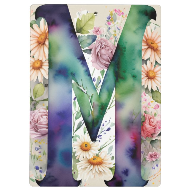 Personalized Letter M Floral Watercolor Teacher's  Clipboard (Back)