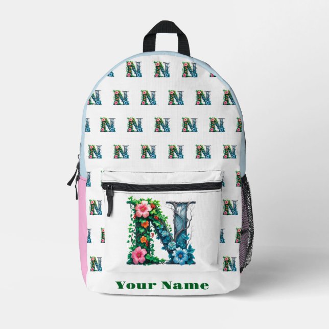 Personalized Letter N Printed Backpack (Front)