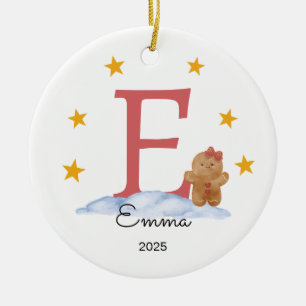 Personalized Letter Name Ornament, Gingerbread Ceramic Ornament