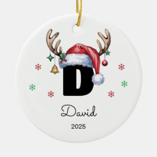 Personalized Letter Name Ornament, Reindeer Ceramic Ornament