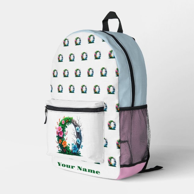 Personalized Letter O Printed Backpack (Back Corner Right)