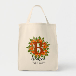 Personalized Letter Orange Bridesmaid  Tote Bag