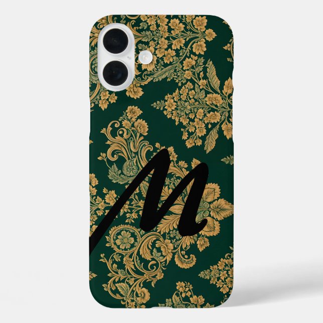 Personalized Letter over green floral iPhone 16 P Case-Mate iPhone Case (Back)