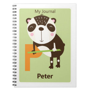 Personalized Letter P   Cute Panda Kids Journal