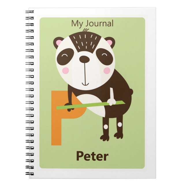 Personalized Letter P | Cute Panda Kids Journal (Front)