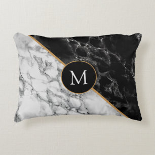 Personalized Letter Pillow Black White Marble