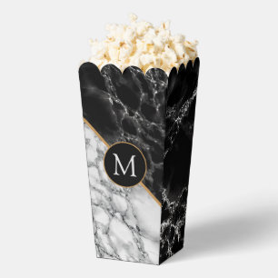 Personalized Letter Popcorn Box Black White Marble