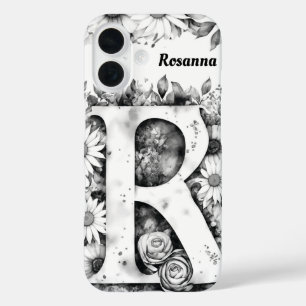 Personalized Letter R Elegant Floral Watercolor  iPhone 16 Case