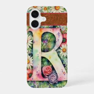 Personalized Letter R Elegant Floral Watercolor iPhone 16 Case