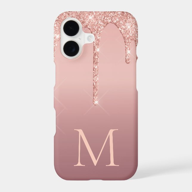 Personalized Letter Rose Gold Glitter iPhone Case (Back)