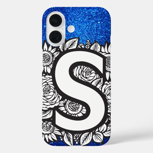 Personalized Letter S Elegant Floral Glitter Case-Mate iPhone Case (Back)