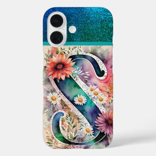 Personalized Letter S Elegant Floral Watercolor  iPhone 16 Case