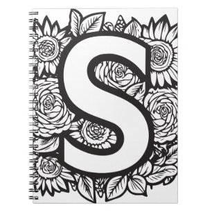 Personalized Letter S Floral Tattoo Style Monogram Notebook
