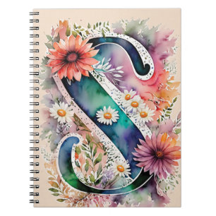 Personalized Letter S Floral Watercolor Notebook