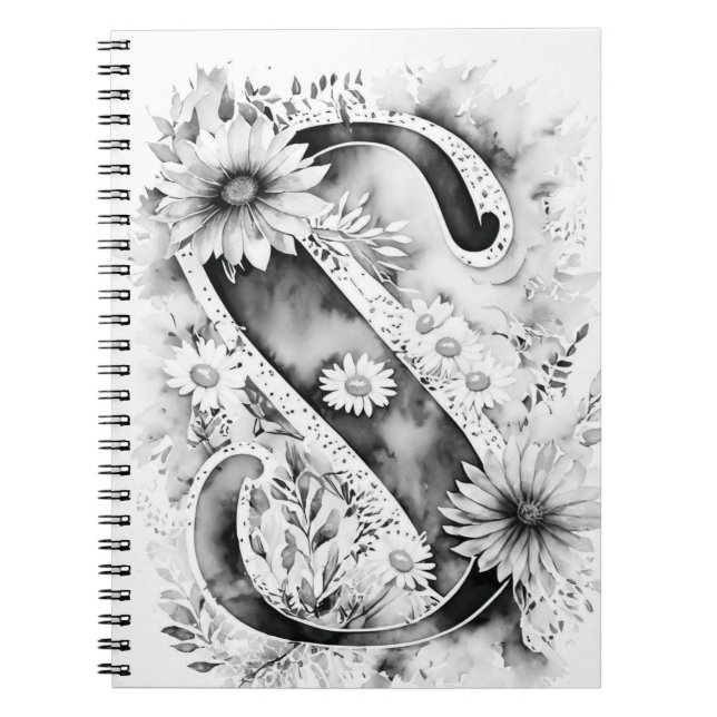 Personalized Letter S Floral Watercolor Notebook  (Front)