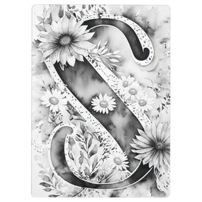 Personalized Letter S Floral Watercolor Teacher's  Clipboard (Back)