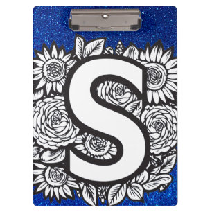Personalized Letter S Glitter Tattoo Flowers Clipboard