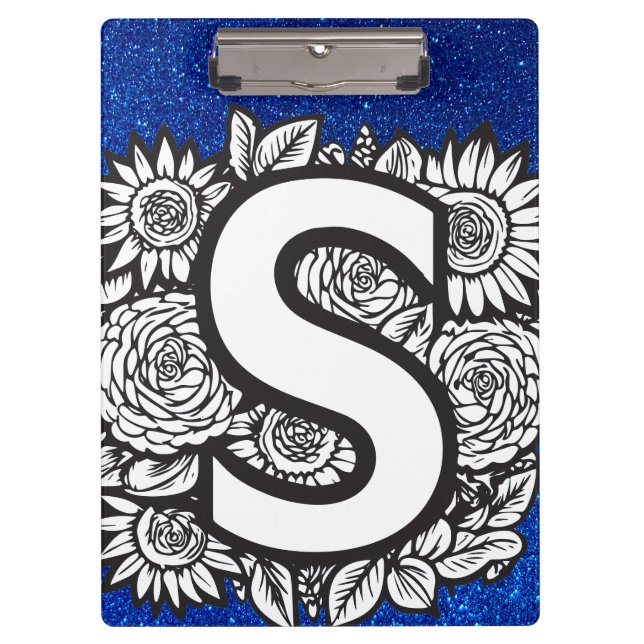 Personalized Letter S Glitter Tattoo Flowers Clipboard (Front)