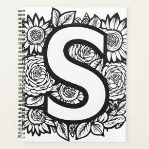 Personalized Letter S Tattoo Flower Monogram Planner