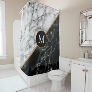 Personalized Letter Shower Curtain Marble Design