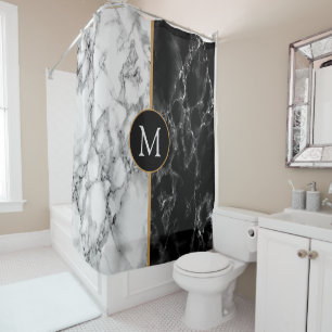 Personalized Letter Shower Curtain Marble Design