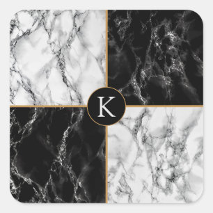 Personalized Letter Sticker Black and White Marble
