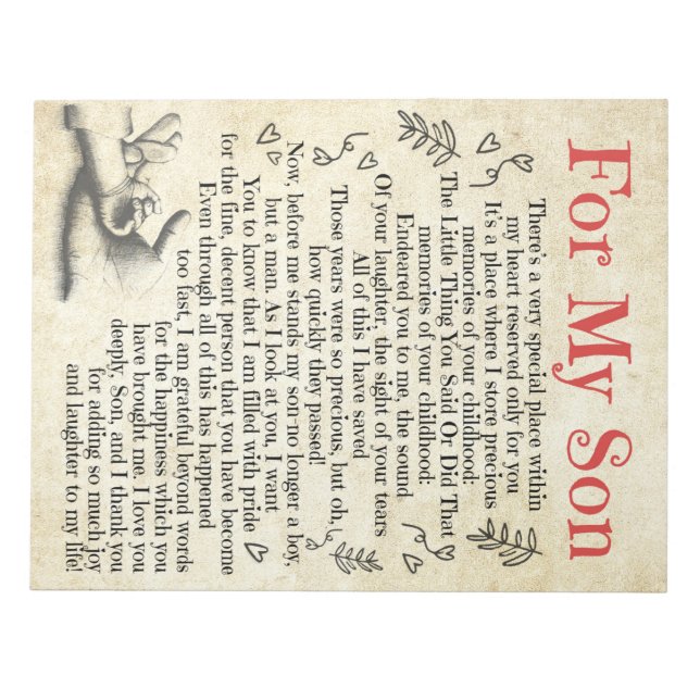 Personalized Letter To For My Son, Son Birthday Notepad (Front)