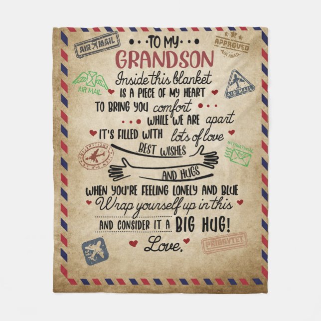 Personalized Letter To My GrandSon, Birthday Gift Fleece Blanket (Front)
