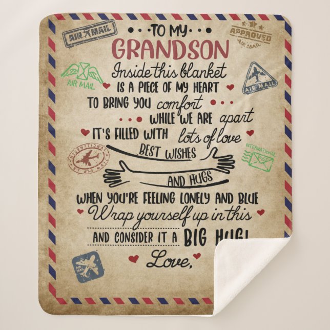 Personalized Letter To My GrandSon, Birthday Gift Sherpa Blanket (Front)