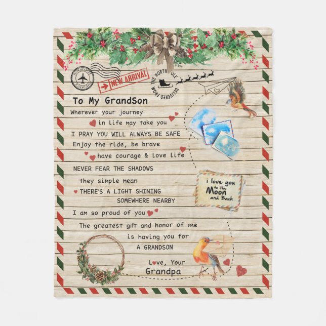 Personalized Letter To My Grandson From Grandpa Fleece Blanket (Front)