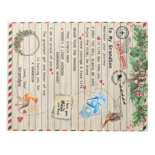 Personalized Letter To My Grandson From Grandpa Notepad (Front)